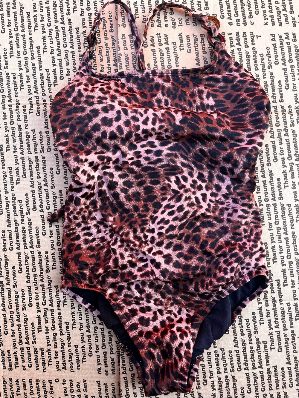 Time and Tru Pink and Brown Leopard Print One-Piece Swimsuit
